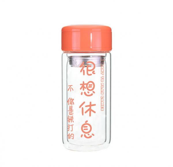 2 Layer Glass Drinking Water Bottles With Tea Filter Orange Color