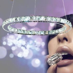 Chrome Diamond Ring Modern Hanging Ceiling Lights Adjustable Chandelier
