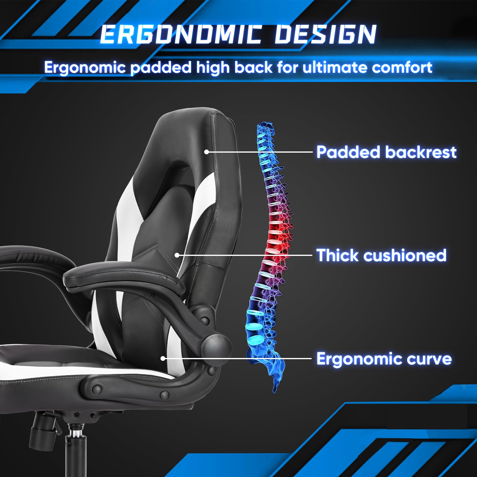 ALINUNU Big and Tall Computer Gaming Chair with Solid Back and Adjustable Swivel Task