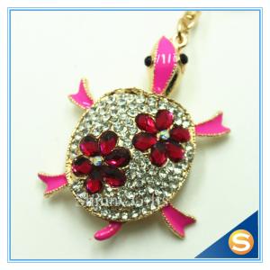 China Promotional Custom Tortoise Rhinestone Metal Key Chain Trinket Women bag Charm Pendant factory