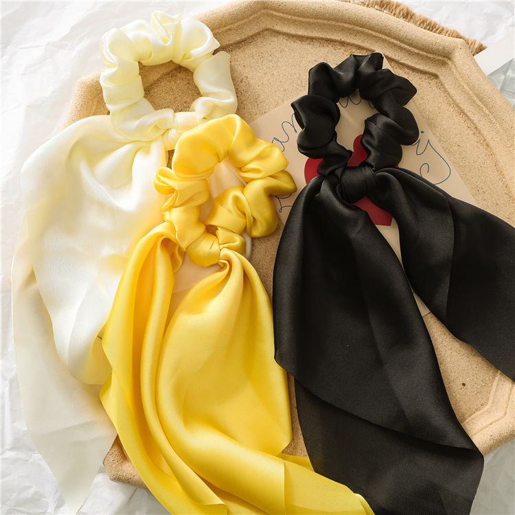Ponytail Scarf Scrunchie Holders Imitate Silk Satin Solid Color Knotting Ribbon 28cm 20g