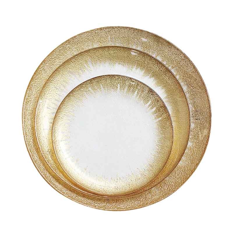 Custom13IN Gold Foil Leaf Rim Glass Plates|Commercial-Grade Shatterproof|B2B Wholesale Pricing