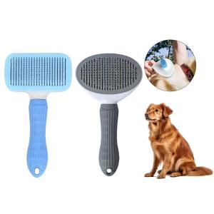 China Blue Self Cleaning Dog Brush Dog Hair Deshedder With Massage Function factory