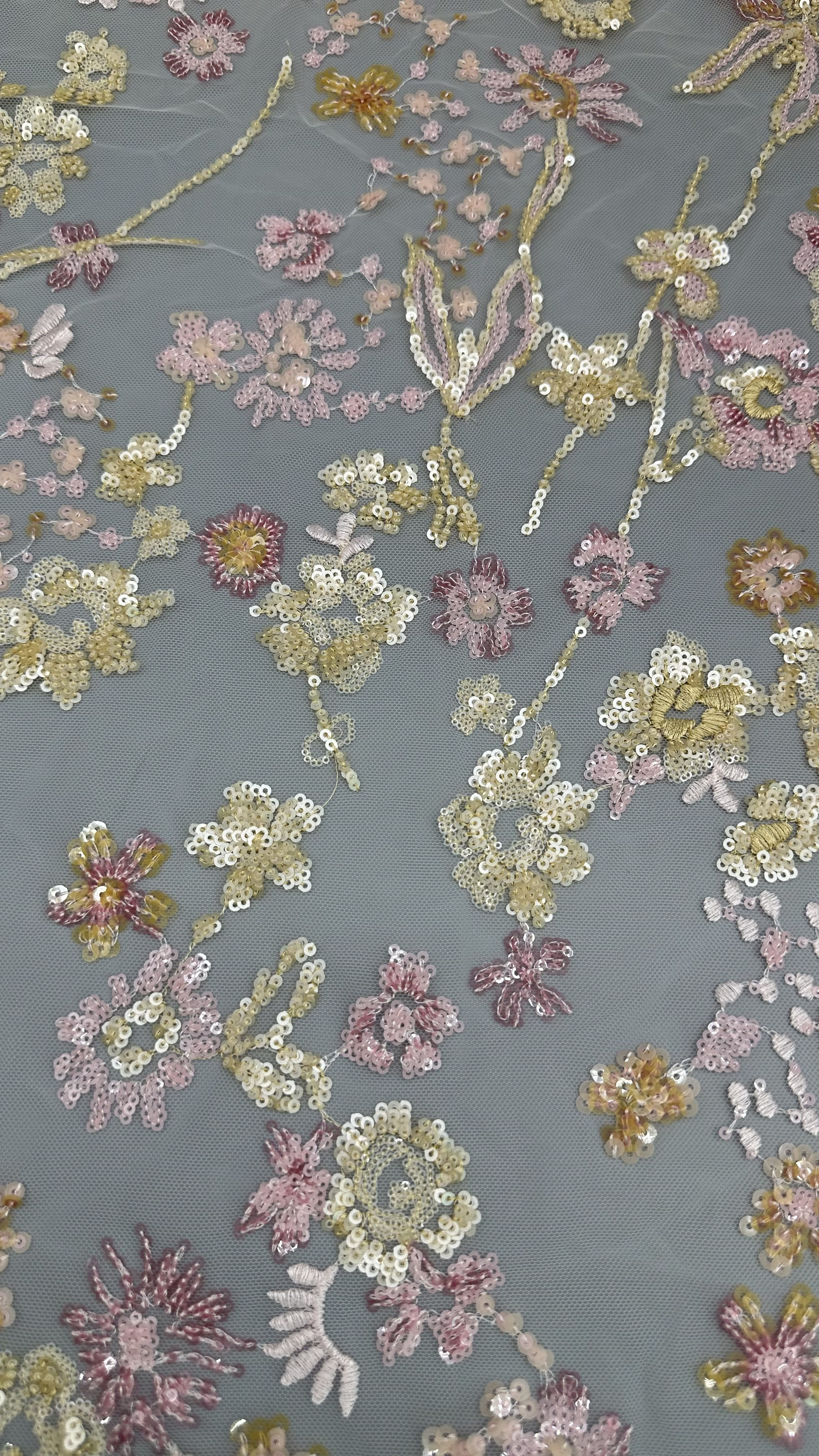 Leafy Lace Sequin Embroidered Fabric 3D Floral Elegant And Breathe Luxury Occasion Fabric