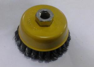 China 75 Mm OD Wire Cup Brush Knot Type Heavy Duty Yellow Bowl Body For Removing Paint factory