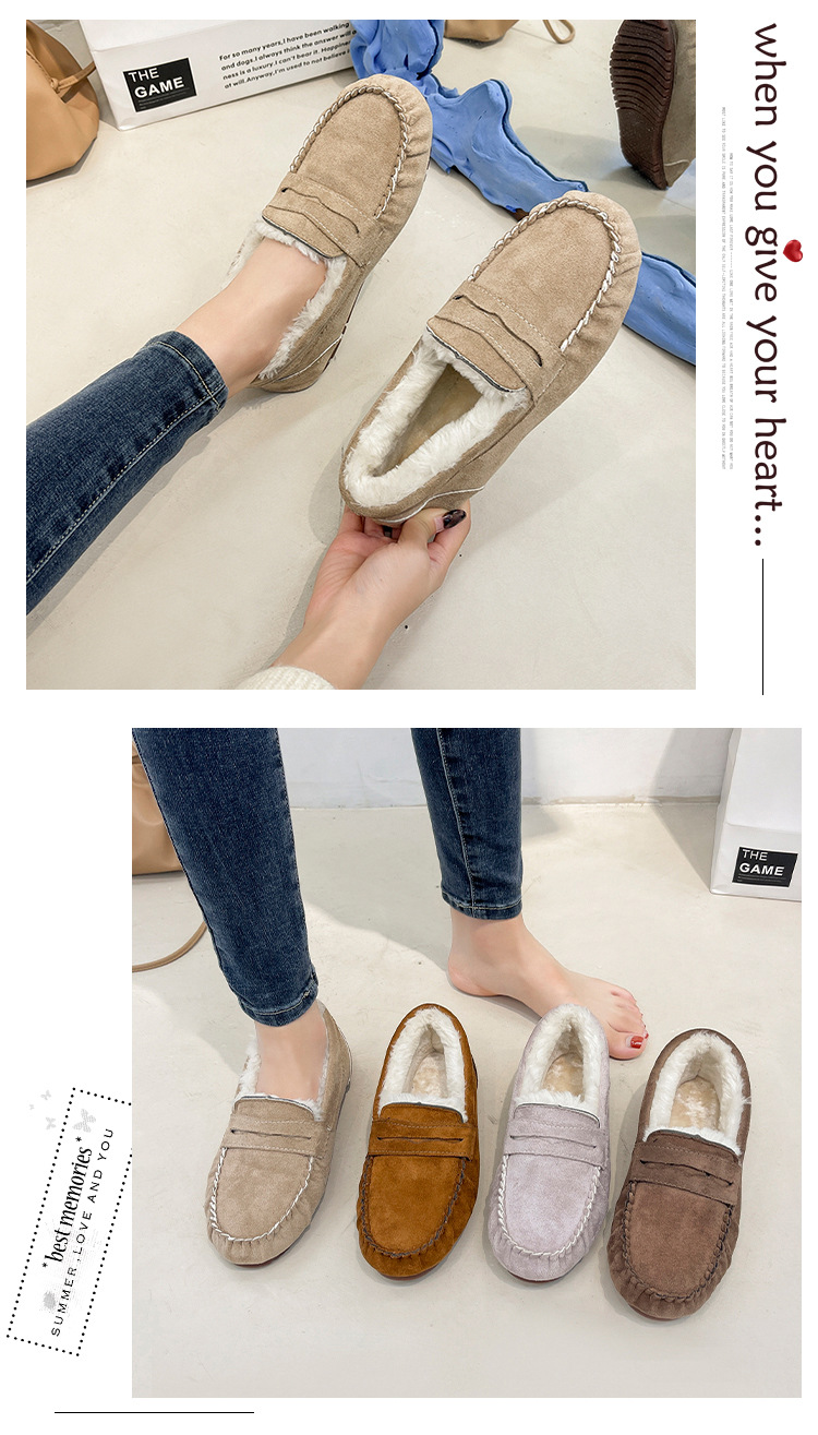 Warm Low Heel Round Toe Velvet Cotton Plush One Step Shoes for Commuter