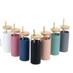 Spill Proof 500ml Colorful Outdoor Travel Glass Water Bottle With Straw Bamboo