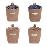 4 Pack Wall Hanging Storage Bags Cotton Linen Storage Basket Foldable Family