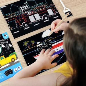 China Vehicles Patterned Rainbow Magic Scratch Paper 12pcs for Easter Party Game Birthday factory