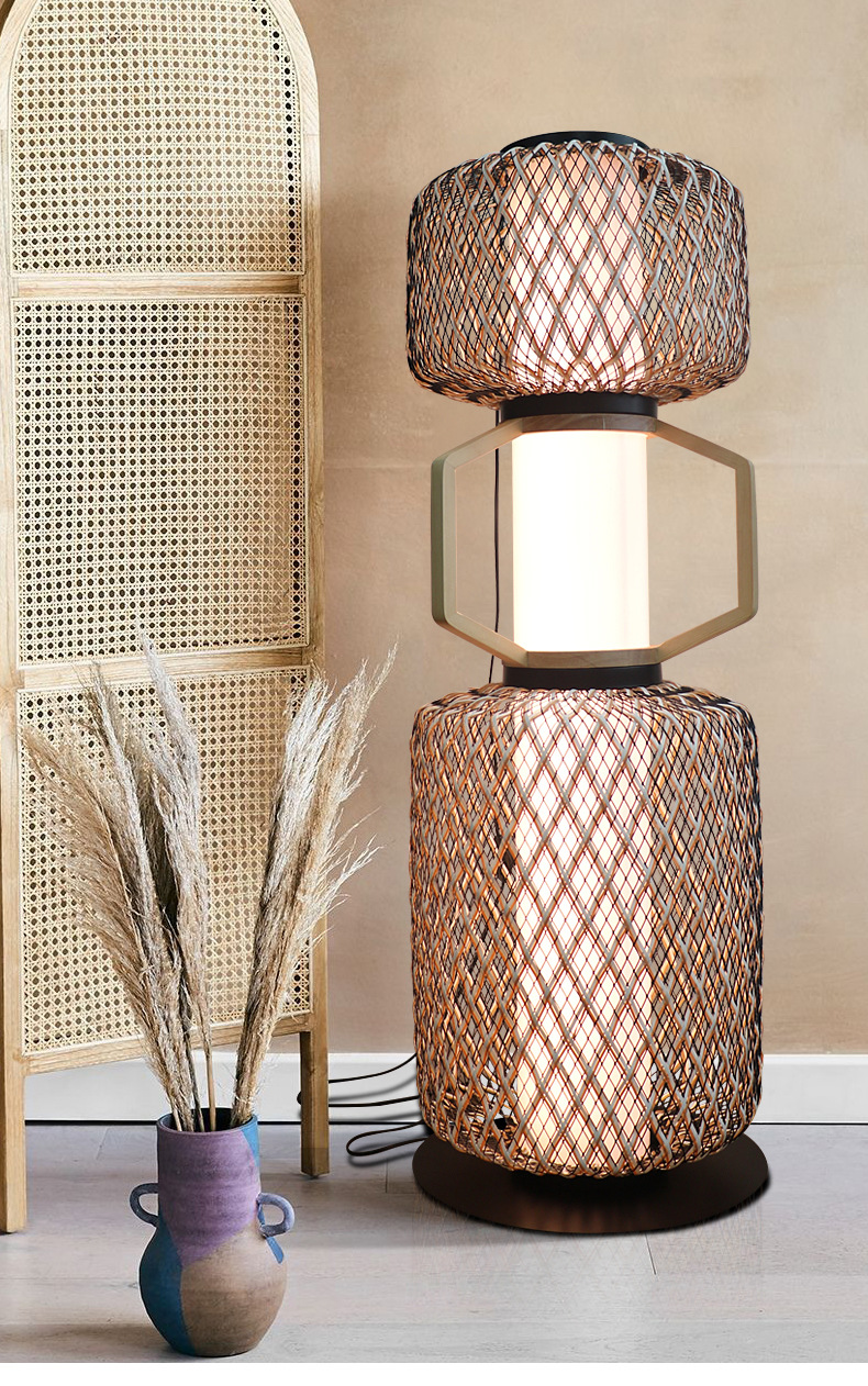 Decorative Rattan Standing Lamp 3500K CCT For Hotel Residential