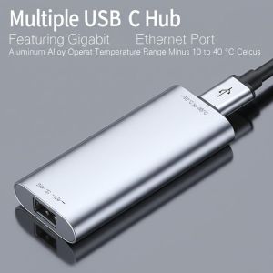 Multiple USB C Hub Featuring Gigabit Ethernet Port Aluminum Alloy Casing and Operating Temperature Range Minus 10 to 40 Degrees Celsius