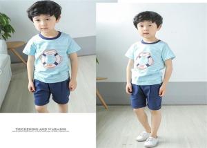 China Korean Version Children's Style Clothing , Printed Striped Childrens Summer Clothes factory