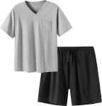 2XL L Mens Sleepwear Warm Pajamas Two-Piece Knitted Night Suit Set