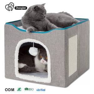 China Warm Pet Sleeping Double Layer Fabric Cat Cave Popular Foldable Indoor Large Cat House factory