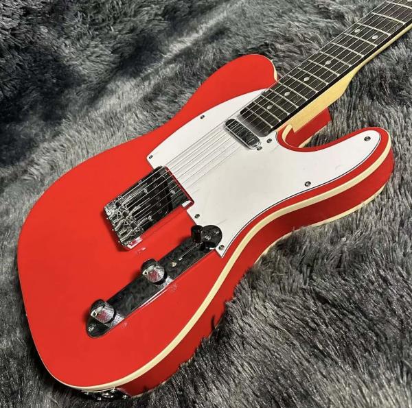 Custom Tele Electric Guitar, Mahogany Body, Red Color, Double Binding, Rosewood