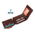 Men's Genuine Leather Trifold RFID Blocking Zipper Coin Card Purse with Fashion
