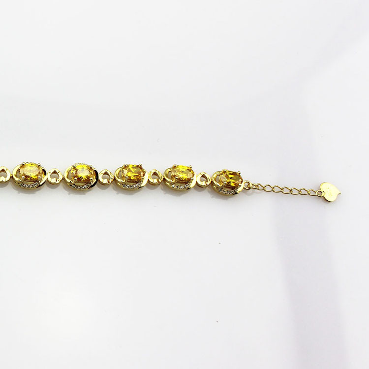 Gold Plated Silver with 5x7mm Oval Citrine Clear Cubic Zircon Tennis Bracelet(B06GOLD)