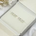 316 Stainless Steel Silver Ear Stud Geometry Letter Design With Shiny Clear