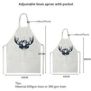 Printable Blank White Adjustable Linen Sublimation Aprons With Pockets For Adult