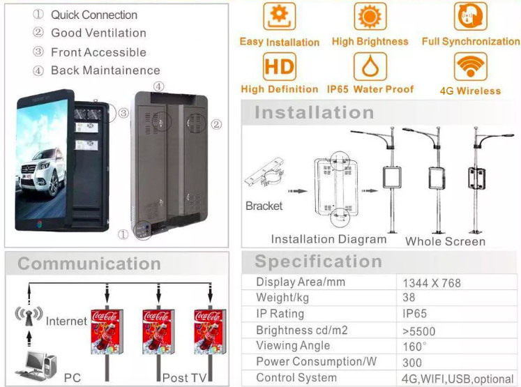 HD Outdoor P5 Street Pillar Pole Led Display Lighting Screen 3G/4G/5G