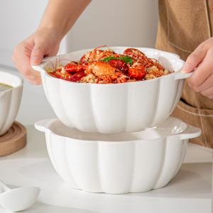 China Ceramic Pumpkin Shape 9 Inch Microwave Ramen Bowl Soup Bowl Set For Occasion Presents factory