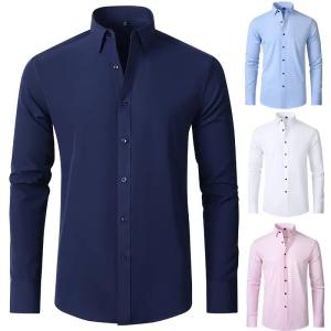 China Men′s Shirt Ironing Long Sleeve Stretch Business High-End Men′s Shirt Hot Sale Office Formal Style Men′s Long Sleeve Shirt factory