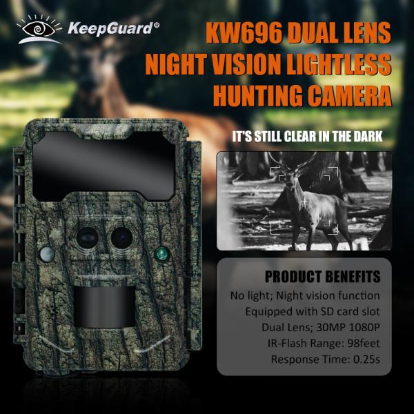KW696 outdoor wildlife hunting camera dual-lens 30MP no-glow trail camera 1080p
