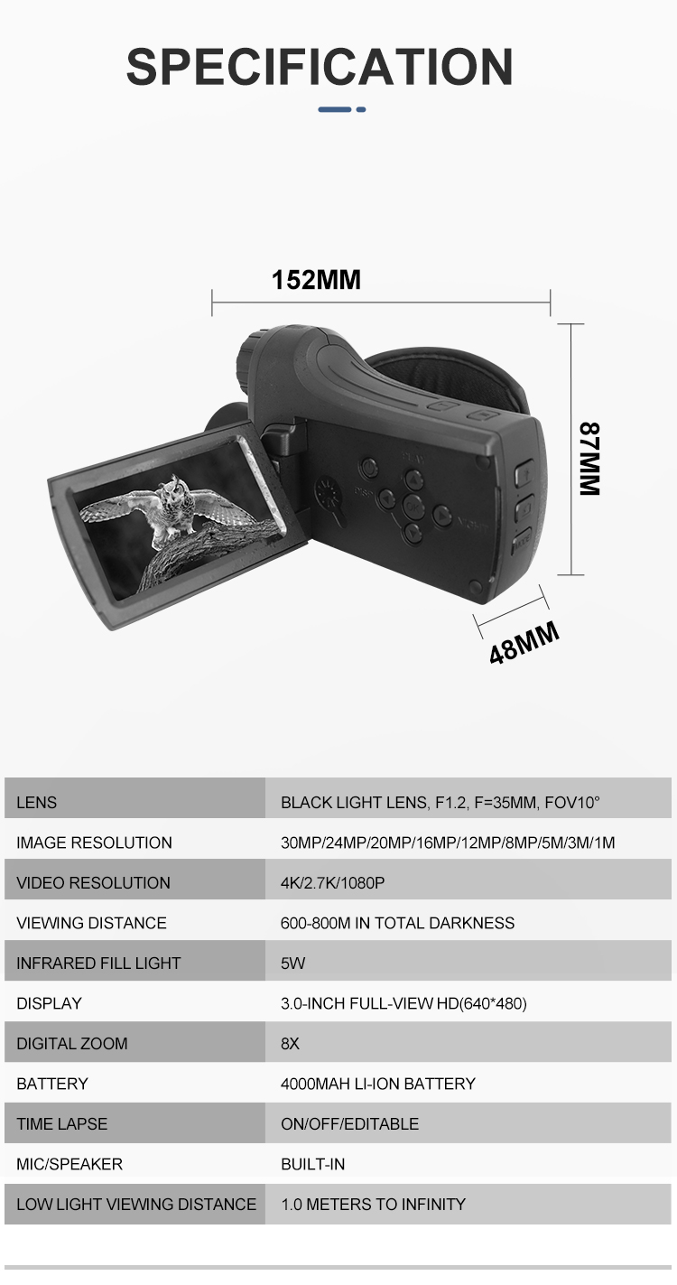 4K HD Video Handheld Night Vision 8X Digital Zoom Long Distance