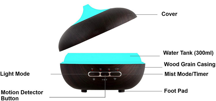 300ML Smart Motion Detect Aroma Diffuser Cool Mist Aromatherapy Humidifier