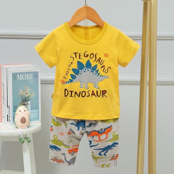 Blue Dinosaur Korean Childrens Plain Pyjamas Shorts breathable feeling for