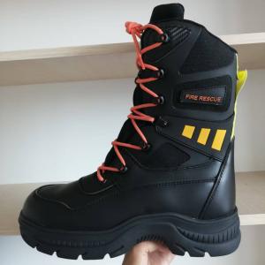 China Black Cowhide Leather Work Firefighter Safety Boots Rubber Sole Steel Toe factory