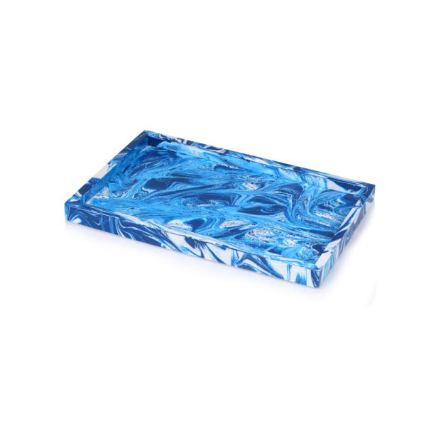China hotel resin products blue & white rectangular flat resin tray for 5-star hotel factory