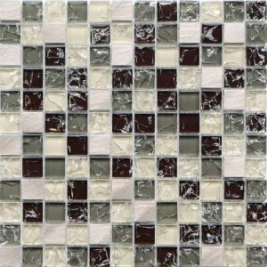 China Brown crack crystal glass mix metal mosaic tile for walls decoration 23mm tile factory
