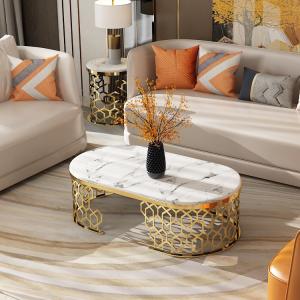 China Upscale Marble Oval Shaped White Coffee Table For Living Room factory