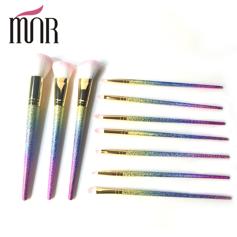 Fashion Professional Makeup Brush Set Beautiful Colorful Rainbow Ferrule
