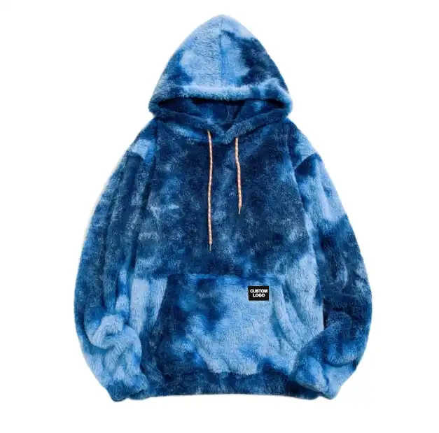 Knitted Weaving Method Tye-Dye Hoodies For Men With Faux Fur Fashion