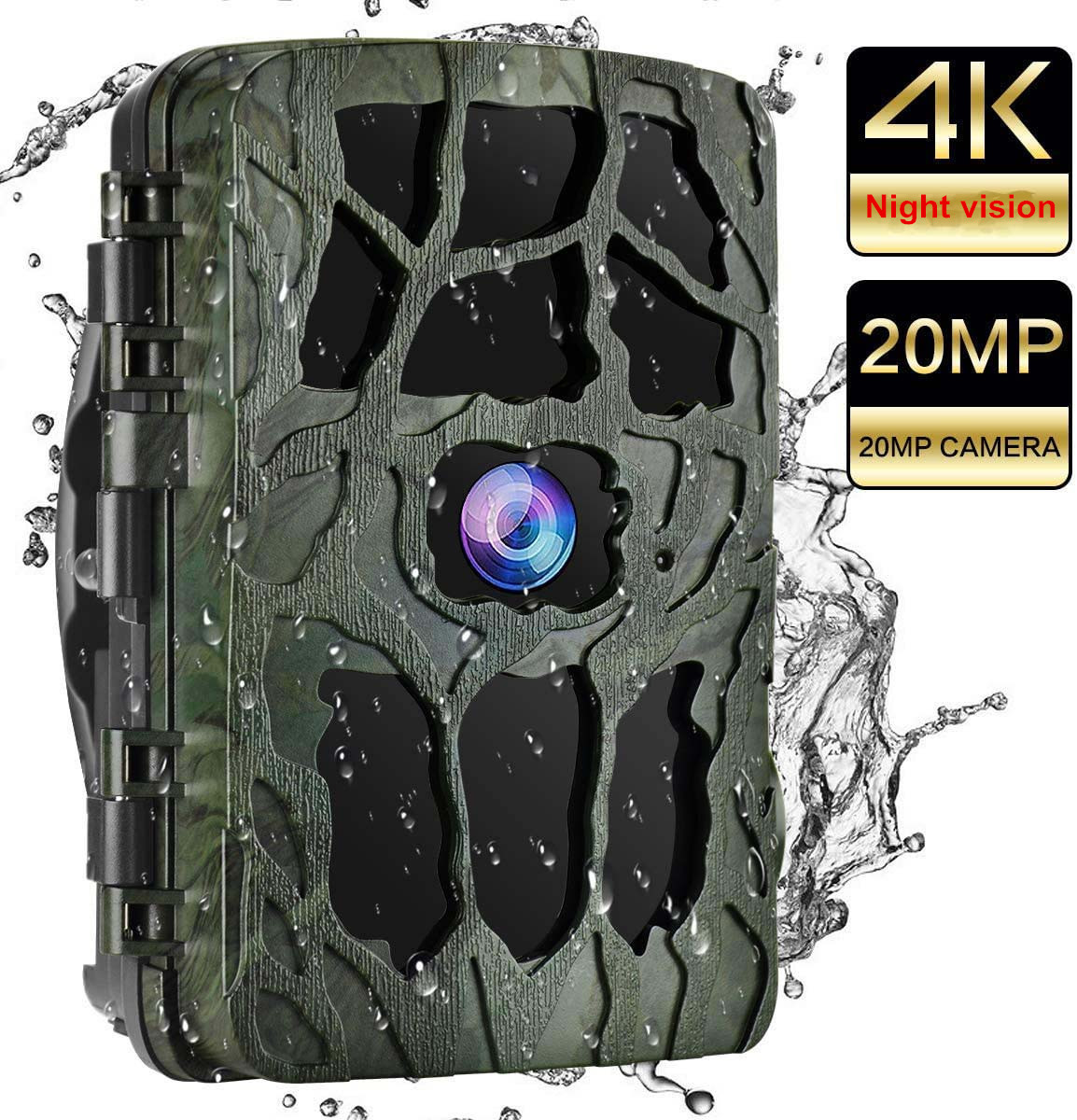 Trail Camera 20MP 4K Wildlife Camera Motion Activated Deer Hunting Game Camera with 850nm IR LED Night Vision Photo Trap