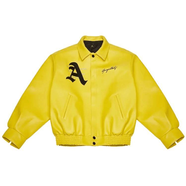 Black Yellow Leather Versity Jacket for Men Manufacturer Bulk Bomber Plus Size Men&prime;s Letterman Varsity Jackets