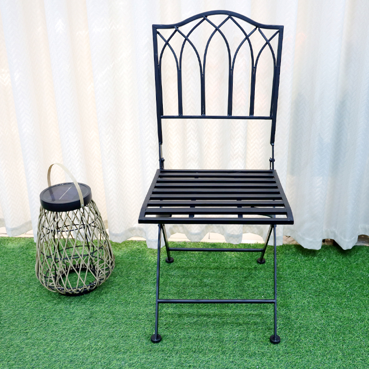Outdoor Bistro Garden Cafe High Back White Wrought Iron Metal Folding Chair for Wedding Event