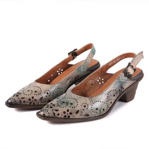 China S350 Handmade Gradient Color Leather Square Heel Fashion All-Match Women'S Shoes Elegant Little Fairy Pointed Leather Sh factory