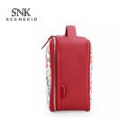 Travel Cosmetic Bag With Zipper Floral Compartment Red Portable Makeup Bag