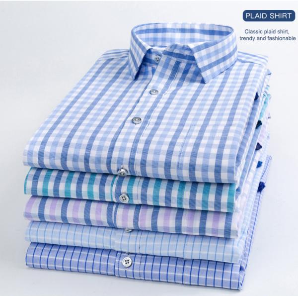 Custom Logo Slim Fit Men's Dress Shirts 100% Cotton Plaid Long Sleeve Shirt for