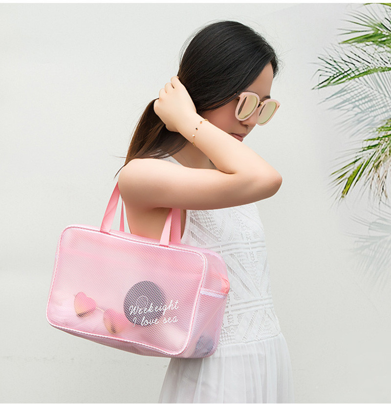 Pure Color Travel Portable Handle PVC Cosmetic Vanity Bag
