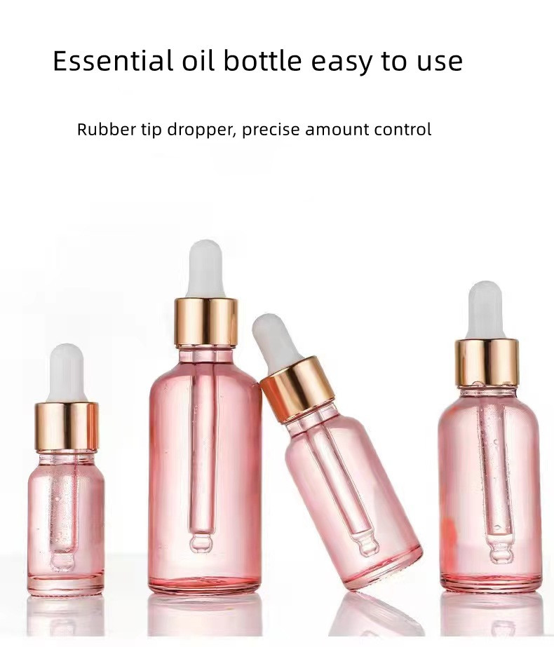 Pink Glass Essential Oil Dropper Bottle 50ml 100ml Empty 5000pcs