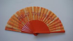 China Beauiful Folding Hand Fans Business Gifts Fabric Fan With Plastic / Wooden Handle factory