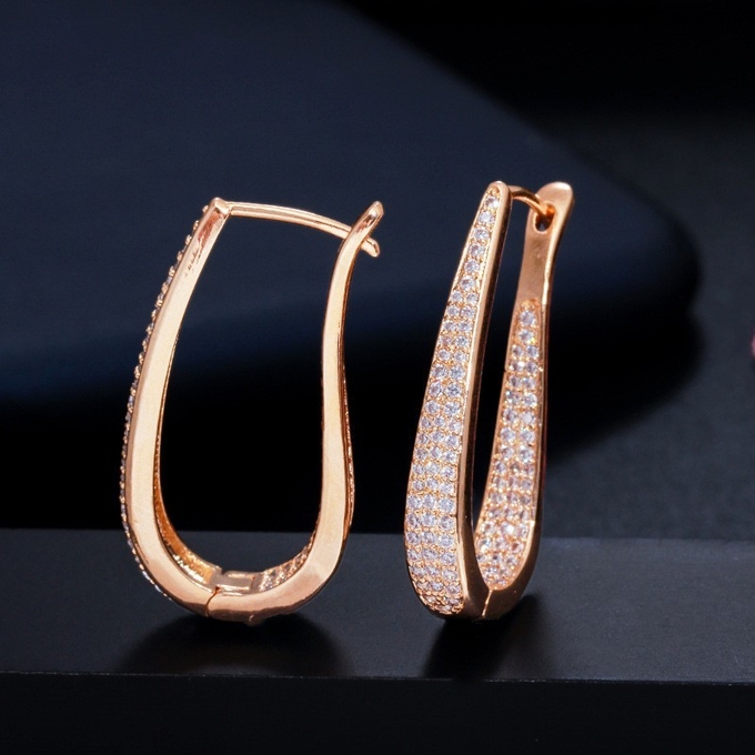 U shape Stud Earrings Women Luxury Shiny CZ Earring Fashion Contracted Wedding Accessories High Quality Earrings Jewelr