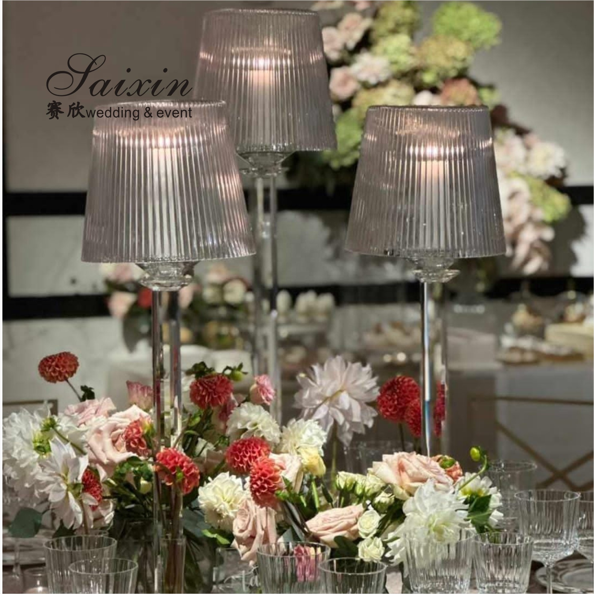 New Design 3 pcs Set Wedding Table Decoration Pillar Stand Crystal Candle Holder