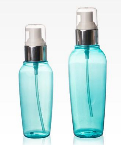 Wider Shoulder Transparent Round Cosmetic Bottle With Argent Gold Pump 200ml