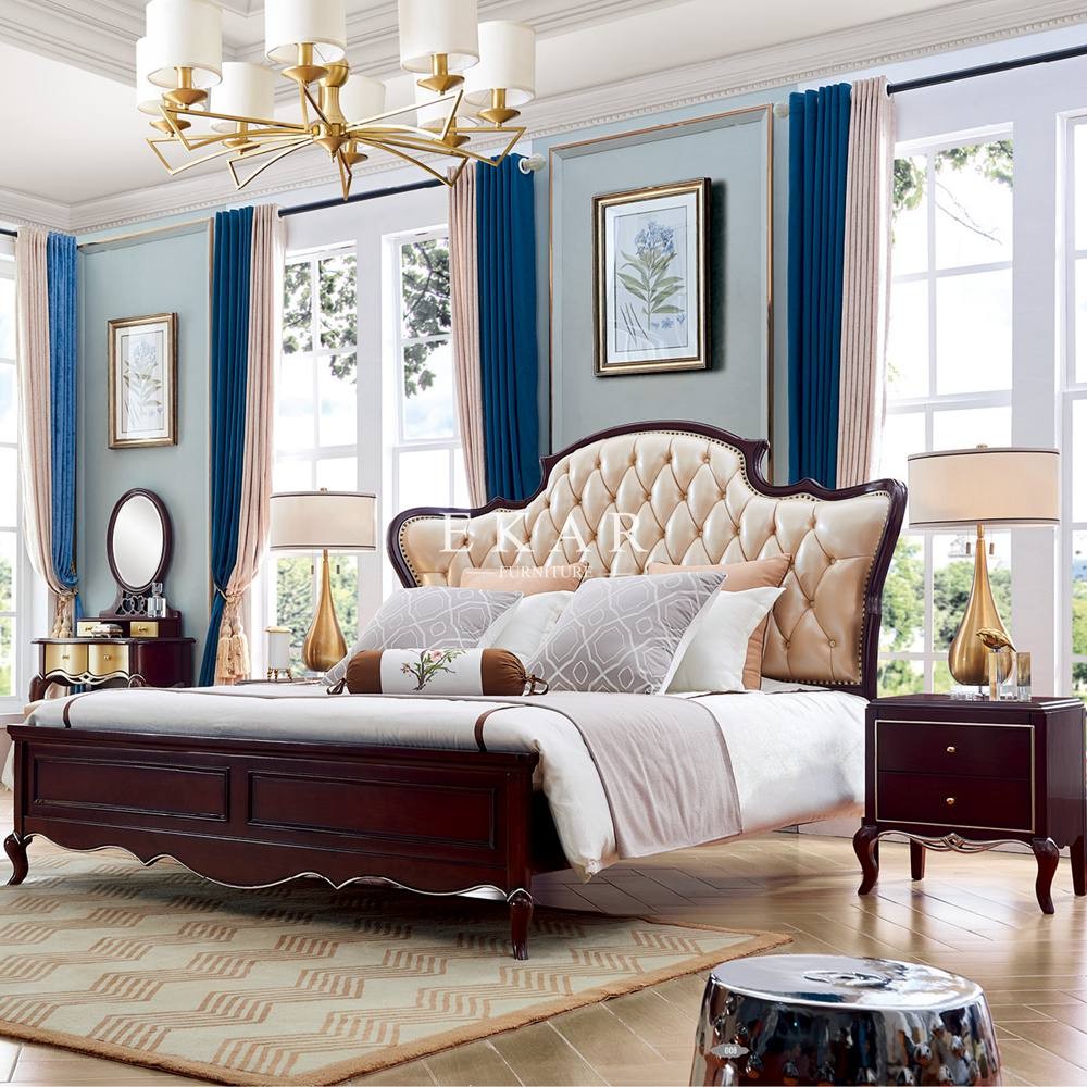 King Size Simple Design Leather Headboard Wooden Divan Bed