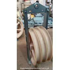MC Nylon Wheels Conductor Stringing Pulley Blocks With Galvanized Steel Frame